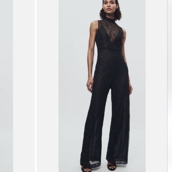 Zara Pants - ZARA MIXED JUMPSUIT WITH LACE HIGH COLLAR WITH SLED BOW